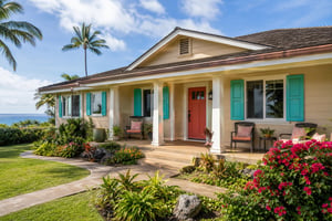 Exterior repaint in progress on a home in Oahu, Hawaii