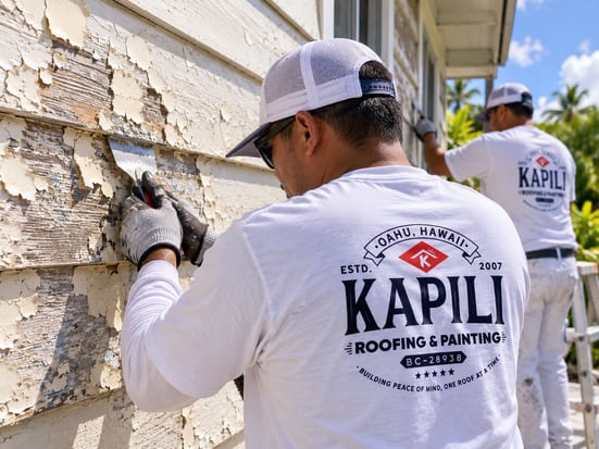 Exterior paint surface preparation on an Oahu home