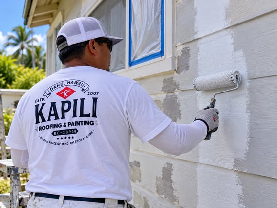 Exterior surface being primed before painting in Hawaii