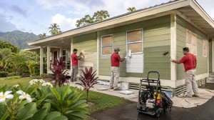 Painting crew preparing, priming, and painting the exterior of a Hawaii home
