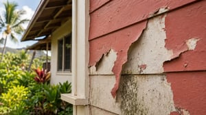 Peeling exterior paint and mildew damage on a Hawaii home
