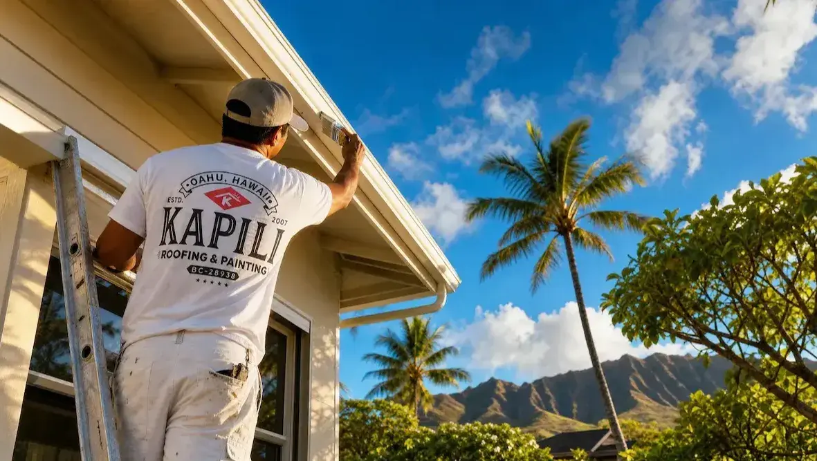 Kapili Painting crew preparing an exterior surface in Oahu, Hawaii