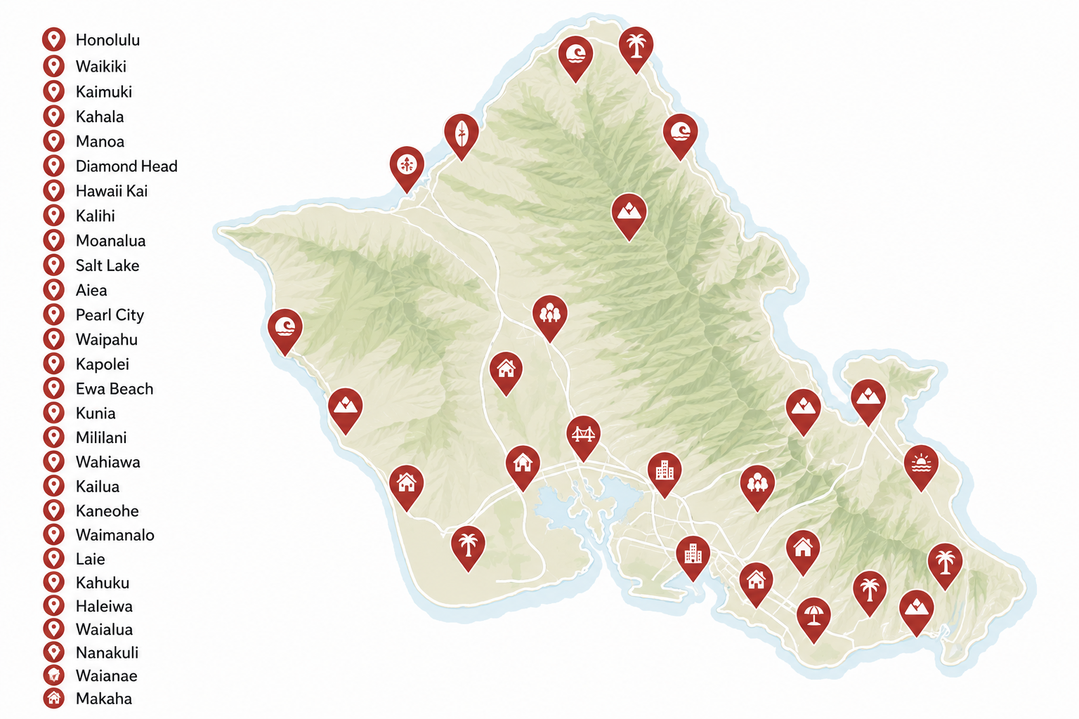Map of Kapili Painting service areas across Oahu, Hawaii