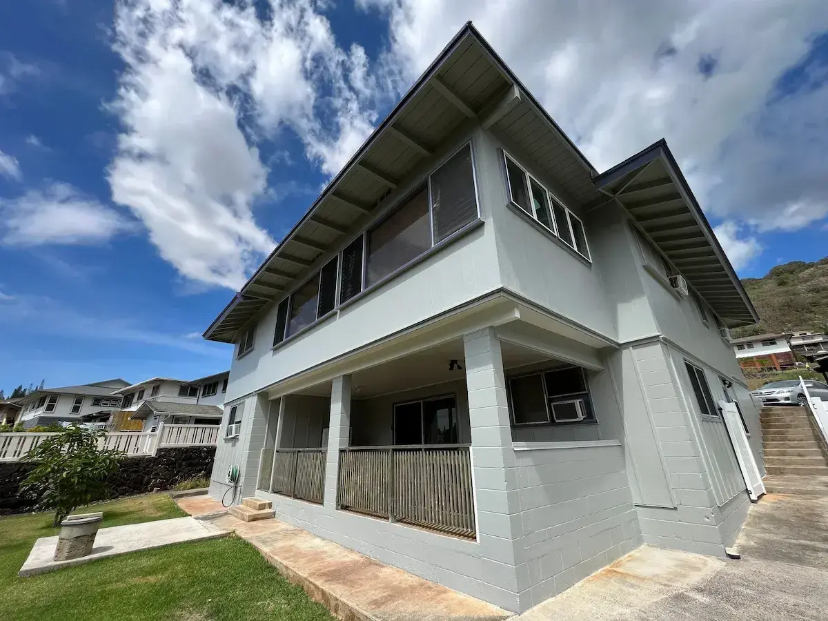 Residential home with freshly painted exterior in Oahu, Hawaii.